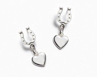 Equestrian earrings "Horse shoe & heart" 925 sterling silver