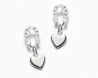 Equestrian earrings "Horse shoe and Heart" in 925 sterling silver