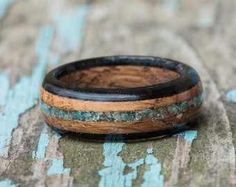 Whiskey Barrel and Ebony Ring with Amazonite Inlay