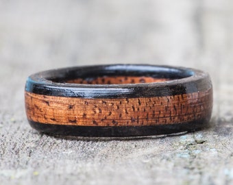 Koa and Ebony Wooden Ring - Mens Wedding Band Wood Ring Engagement Ring Womens Anniversary Gift Acacia Koa Wood Hawaiian Koa Wood Ring