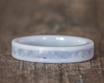 Tanzanite Inlay White Ceramic Stacking Ring