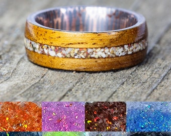 Choose Your Opal and Use Your Own Sand Koa Wood Superconductor Ring - Send Us Sand From Your Beach Wedding! 8mm Copper Titanium Wedding Band