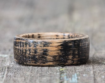 Black Whiskey Barrel Wood Ring - Tennessee Whiskey Barrel Ring Black Dyed Wooden Mens Wedding Band Engagement Ring Womens Wood Anniversary