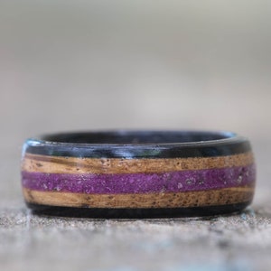 Whiskey Barrel with Sugilite and Ebony Wood Ring - Sugilite Inlay Tennessee Whiskey Barrel Wedding Band Men Engagement Ring Wood Anniversary