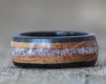 Whiskey Barrel and Ebony Ring with Tanzanite Inlay