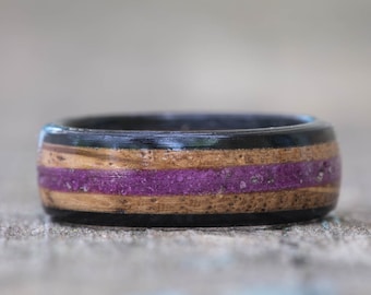 Whiskey Barrel and Ebony Ring with Sugilite Inlay