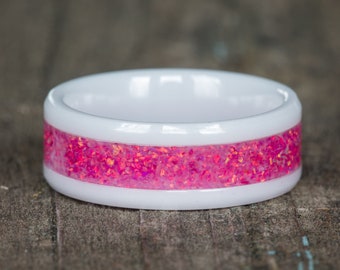 Pink Opal White Ceramic Ring