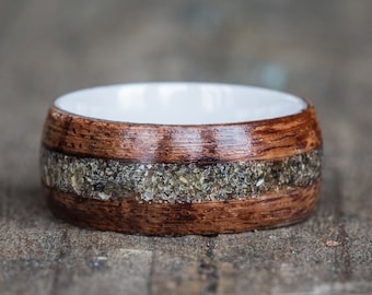 Hawaiian Koa Wood, Ceramic, and Your Sand Inlay Ring