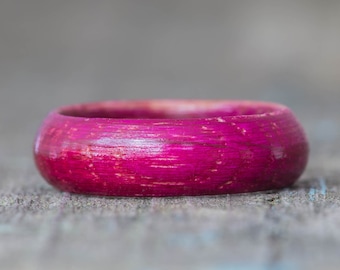 Pink Whiskey Barrel Wood Ring - Tennessee Whiskey Barrel Ring Pink Dyed Wooden Mens Wedding Band Engagement Ring Womens Wood Anniversary