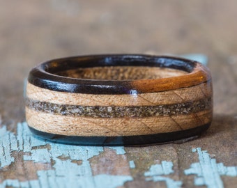 Maple and Ebony Wood Ring With Your Sand Inlay