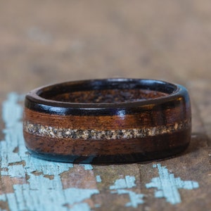 Koa and Ebony Wood and Your Sand Inlay Ring - Hawaiian Koa Ring Reclaimed Wooden Ring Men Wedding Band Women Engagement Ring Beach Sand Ring