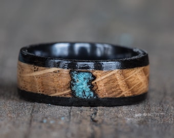 Whiskey Barrel, Ebony, Turquoise, and Black Ceramic Ring