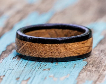 Kentucky Bourbon Barrel and Ebony Wood Ring - Bourbon Barrel Ring Mens Wedding Band Womens Wooden Ring Mens Engagement Ring Wood Anniversary