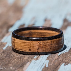 Tennessee Whiskey Barrel and Ebony Wood Ring Whiskey Barrel Ring Mens Wedding Band Womens Wooden Wedding Engagement Ring Wood Anniversary image 1