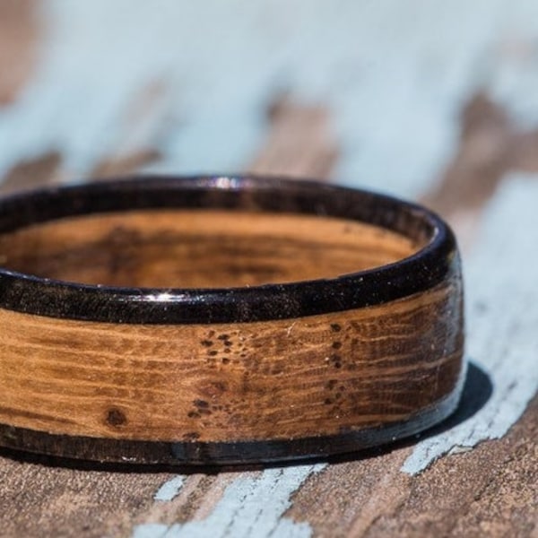 Tennessee Whiskey Barrel and Ebony Wood Ring - Whiskey Barrel Ring Mens Wedding Band Womens Wooden Wedding Engagement Ring Wood Anniversary
