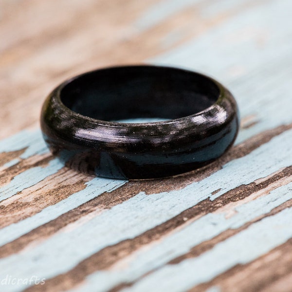 Ebony Wood Ring -  Mens Womens Custom Hand Carved Wedding Engagement Band Multiple Size Black Gaboon