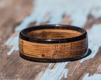 Tennessee Whiskey Barrel and Ebony Wood Ring - Whiskey Barrel Ring Mens Wedding Band Womens Wooden Wedding Engagement Ring Wood Anniversary