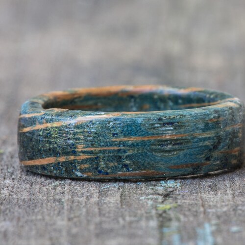 Blue Whiskey Barrel Wood Ring: Tennessee Bourbon Wedding Band