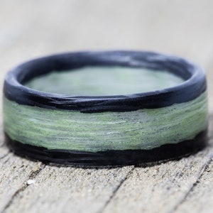 Green Glow Carbon Fiber Ring: UV Reactive Wedding Band