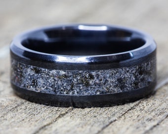 Your Sand Black Tourmaline Inlay Black Ceramic Ring