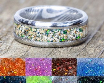 Damascus Steel Mix and Match Opal and Use Your Own Sand Ring