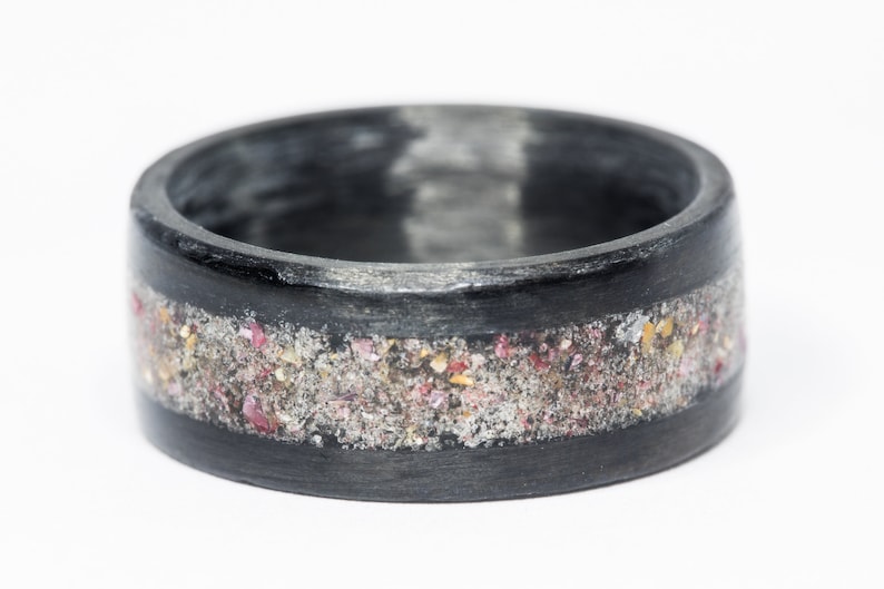 Ruby Inlaid Wring Ruby & Your Sand Inlay Carbon Fiber Ring: Custom Beach Wedding Band - Etsy