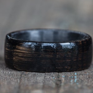 Black Whiskey Barrel Ring: Carbon Fiber Inlay, Reclaimed Wood Band
