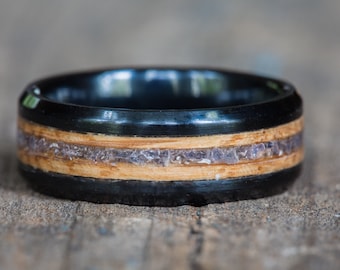 Tanzanite Whiskey Barrel and Black Ceramic Ring