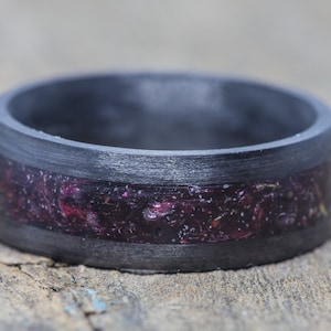 Red Rose Petal Inlay Carbon Fiber Ring - Unique Wedding Band