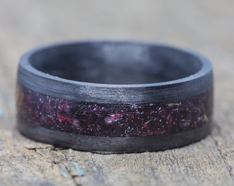 Red Rose Petal Inlay Carbon Fiber Ring