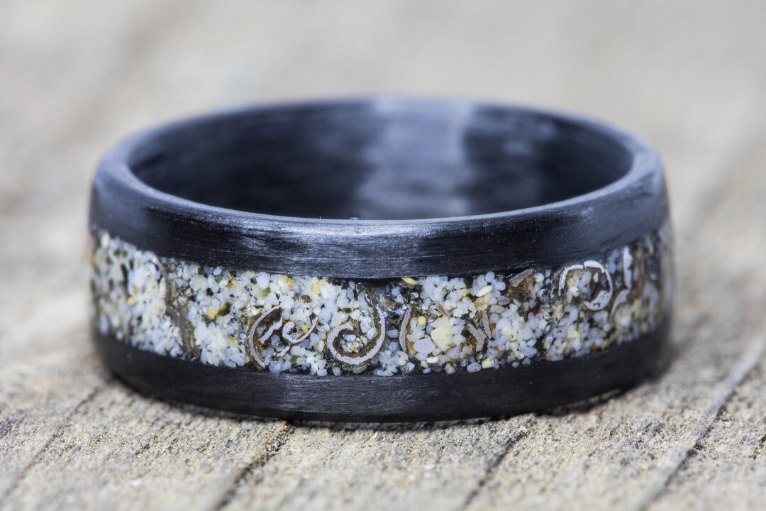 Meteorite & Your Sand Inlay Carbon Fiber Ring - Use Your Own Sand! Men ...
