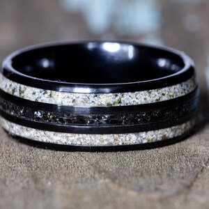 Black Ceramic Your Sand Inlay Ring - Use Your Own Sand! Triple Channel ...