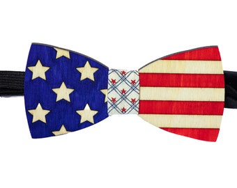 Handcrafted American Flag Wooden Bowtie | Patriotic 4th of July Accessory