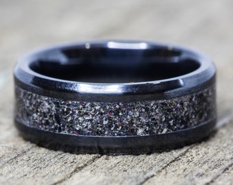 Your Sand Black Fire Opal Inlay Black Ceramic Ring
