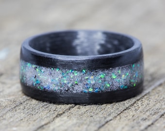 Mint Green Opal & Your Sand Inlay Carbon Fiber Ring