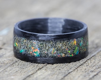 Jade Green Opal & Your Sand Inlay Carbon Fiber Ring