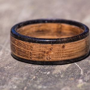 Tennessee Whiskey Barrel and Ebony Wood Ring Whiskey Barrel Ring Mens Wedding Band Womens Wooden Wedding Engagement Ring Wood Anniversary Solid Wood, 8mm