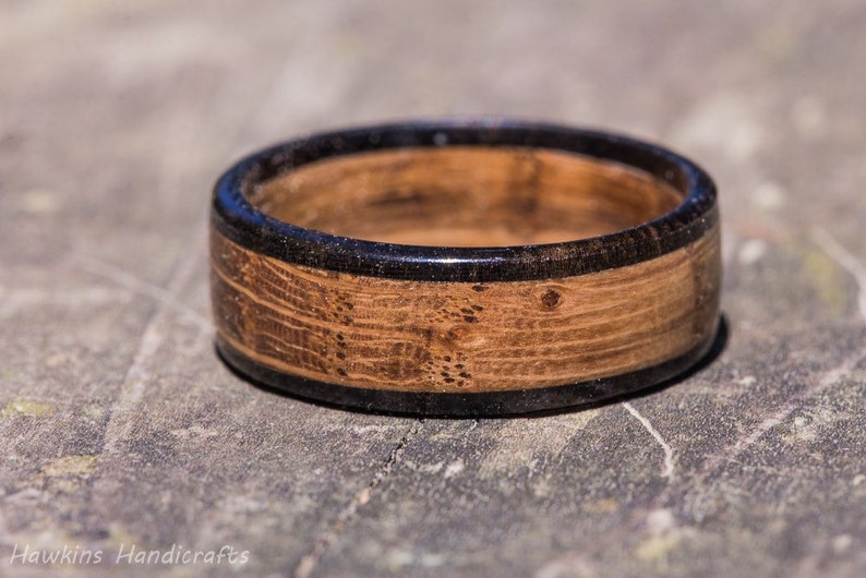 Tennessee Whiskey Barrel and Ebony Wood Ring Whiskey Barrel Ring Mens Wedding Band Womens Wooden Wedding Engagement Ring Wood Anniversary Solid Wood, 8mm