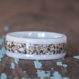 Your Sand Inlay White Ceramic Ring - Use Your Own Sand! Men 8mm Women ...