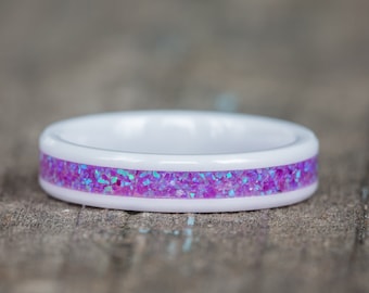 Lavendar Opal White Ceramic Stacking Ring