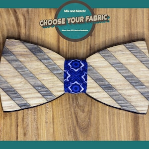 Striped Whiskey Barrel Wood Bowtie: Mix & Match Fabric Knots
