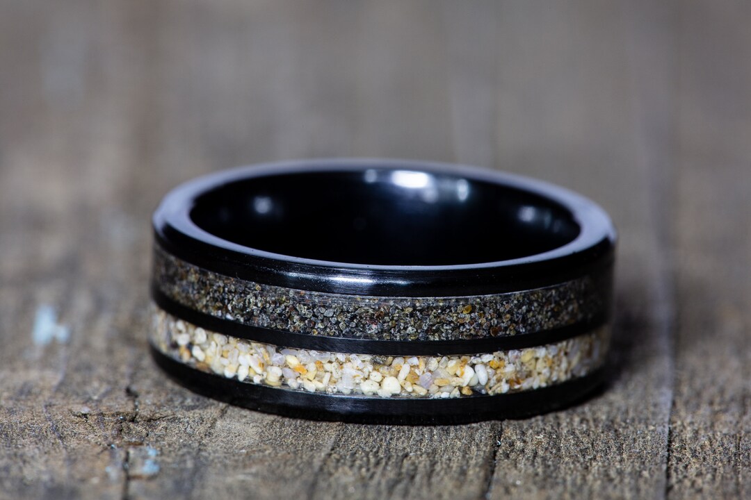Double Inlay Black Ceramic Your Sand Ring - Use Your Own Sand! 8mm ...