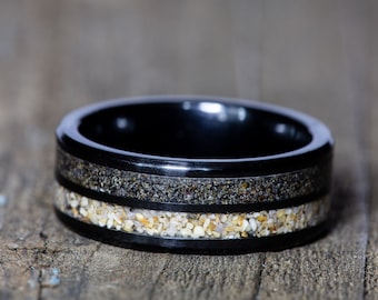 Double Inlay Black Ceramic Your Sand Ring