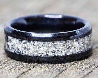 Dinosaur Bone Black Ceramic Ring