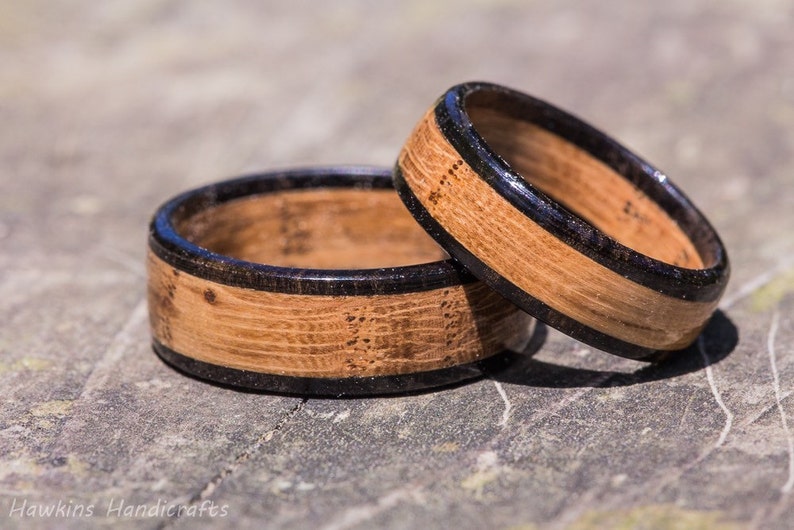 Tennessee Whiskey Barrel and Ebony Wood Ring Whiskey Barrel Ring Mens Wedding Band Womens Wooden Wedding Engagement Ring Wood Anniversary Solid Wood, 6mm