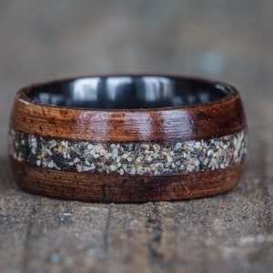 Koa Wood, Black Ceramic, and Your Sand Inlay Ring - Hawaiian Koa Men Wedding Band Women Engagement Ring Beach Sand Honeymoon Anniversary