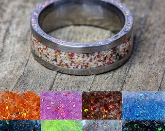 Mix and Match Opal and Your Sand Center and Side Inlay Titanium Ring