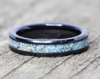 Turquoise & Your Sand Black Ceramic Ring