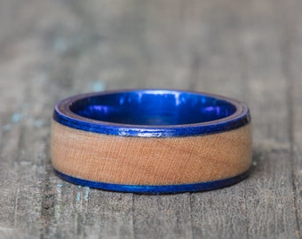 Kentucky Basketball Floor Wood and Blue Titanium Ring