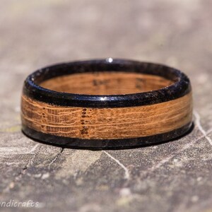 Tennessee Whiskey Barrel and Ebony Wood Ring Whiskey Barrel Ring Mens Wedding Band Womens Wooden Wedding Engagement Ring Wood Anniversary Solid Wood, 7mm